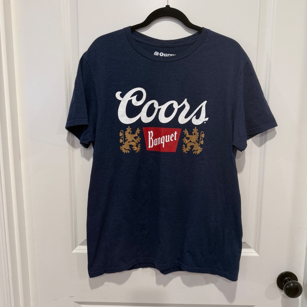 Ouray Coors Banquet Beer Graphic T-Shirt Mens Large Navy Blue Short Sleeve Tee